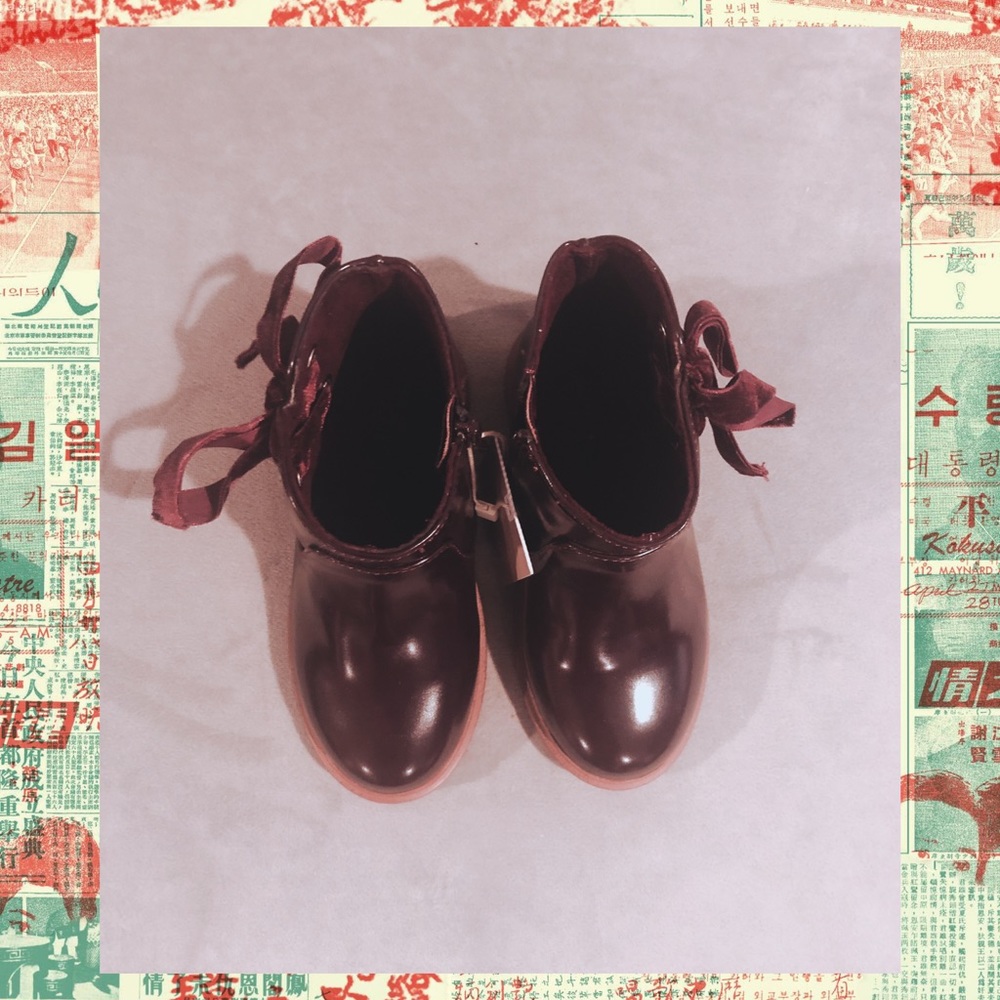 SOLD - Wine Patent Leather Booties